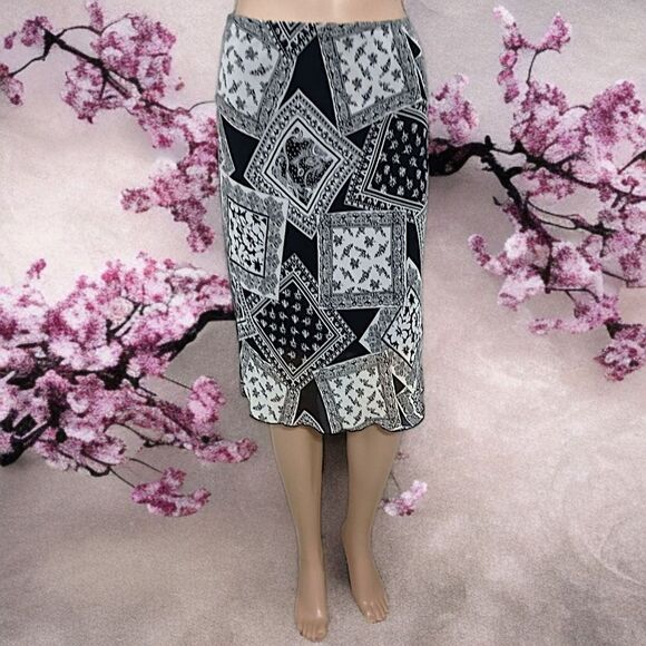 Vtg 90s‎ Patchwork Print Midi Skirt S Lettuce Hem Sheer Overlay Bohemian Grunge. - Picture 10 of 16